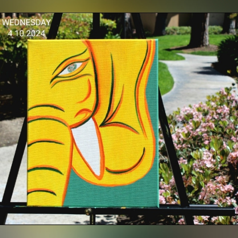 Original Painting Wildlife Animal Collection Titled "Elephante Deco" Size14"x11"